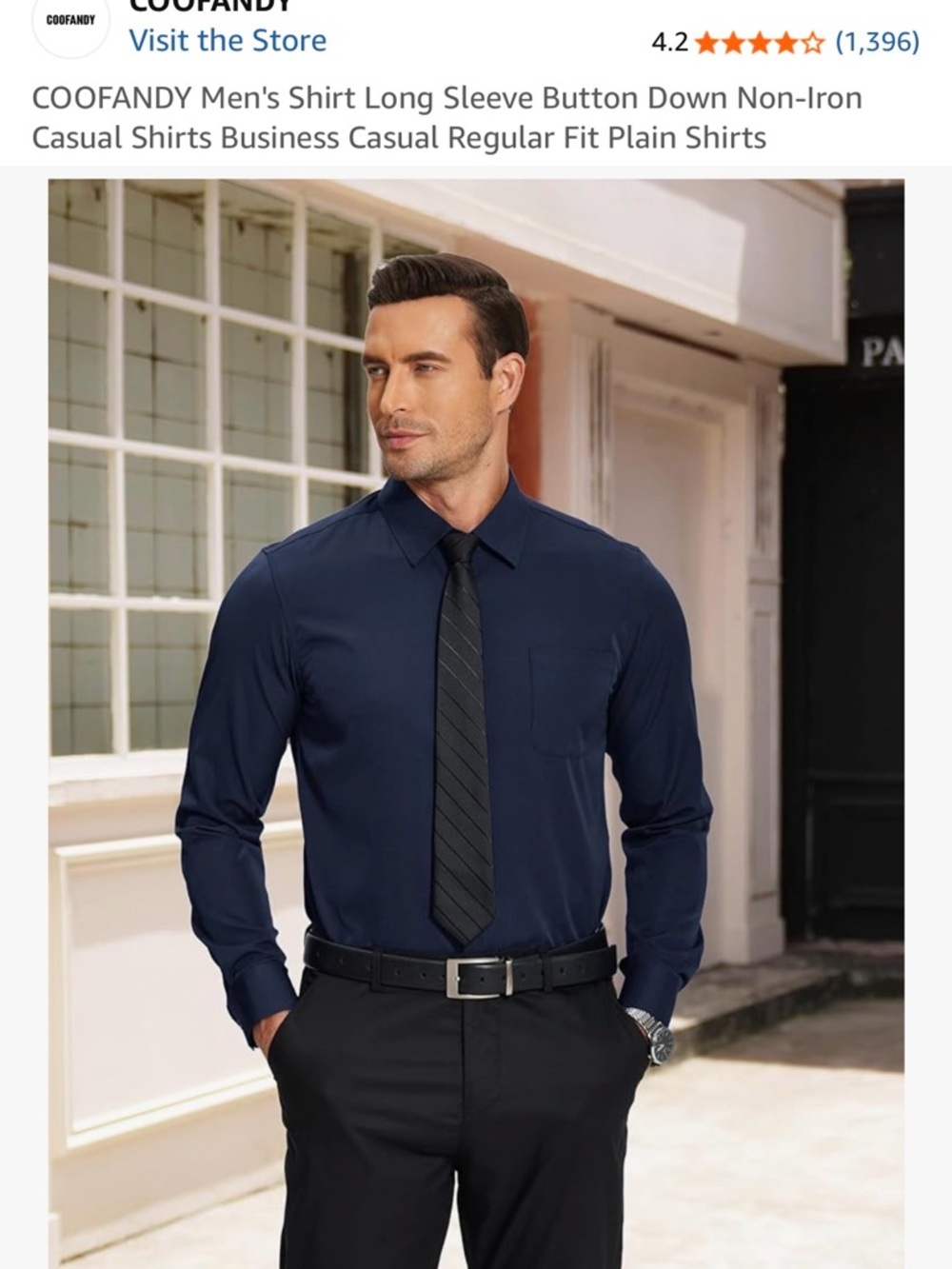 COOFANDY Men's Navy Long Sleeve Dress Shirt - Regular Fit